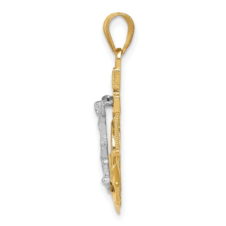 14k Tri-color Diamond-cut w/Textured Mariners Crucifix Pendant