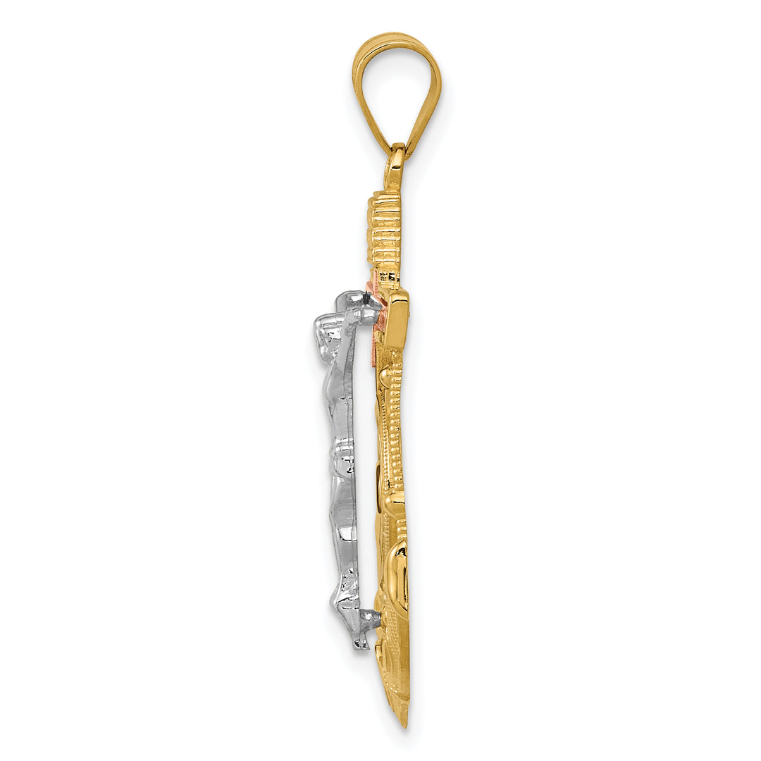 14k Tri-color Diamond-cut w/Textured Mariners Crucifix Pendant