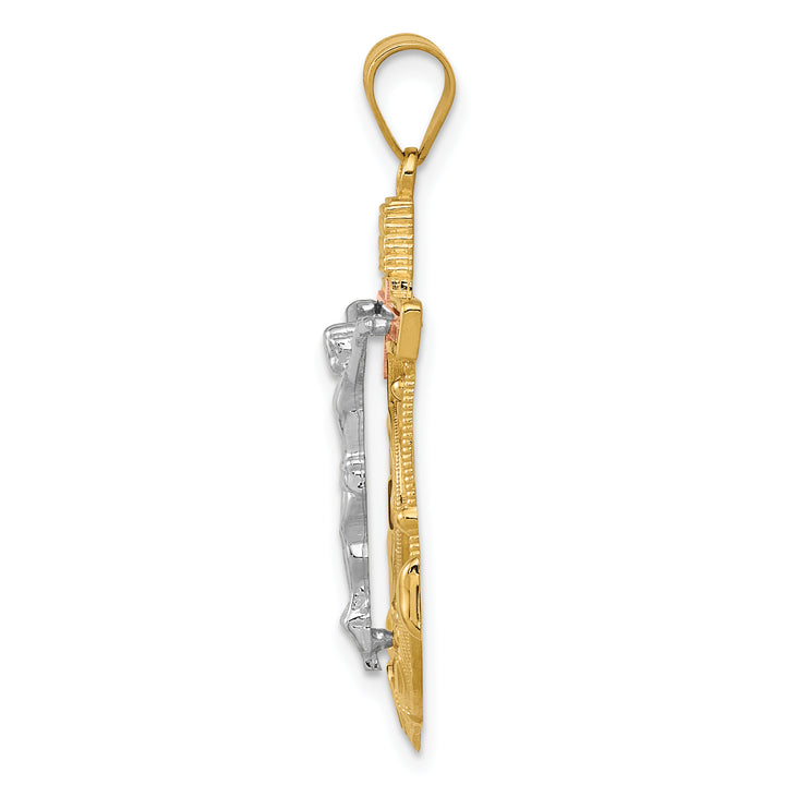 14k Tri-color Diamond-cut w/Textured Mariners Crucifix Pendant