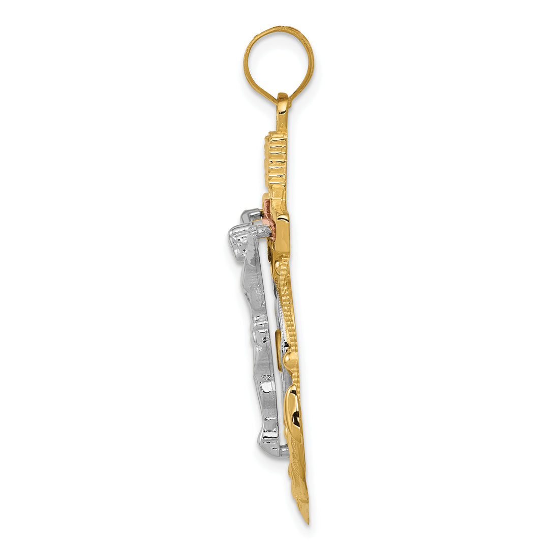 14k Tri-color Diamond-cut w/Textured Mariners Crucifix Pendant