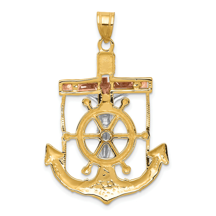 14k Tri-color Diamond-cut w/Textured Mariners Crucifix Pendant