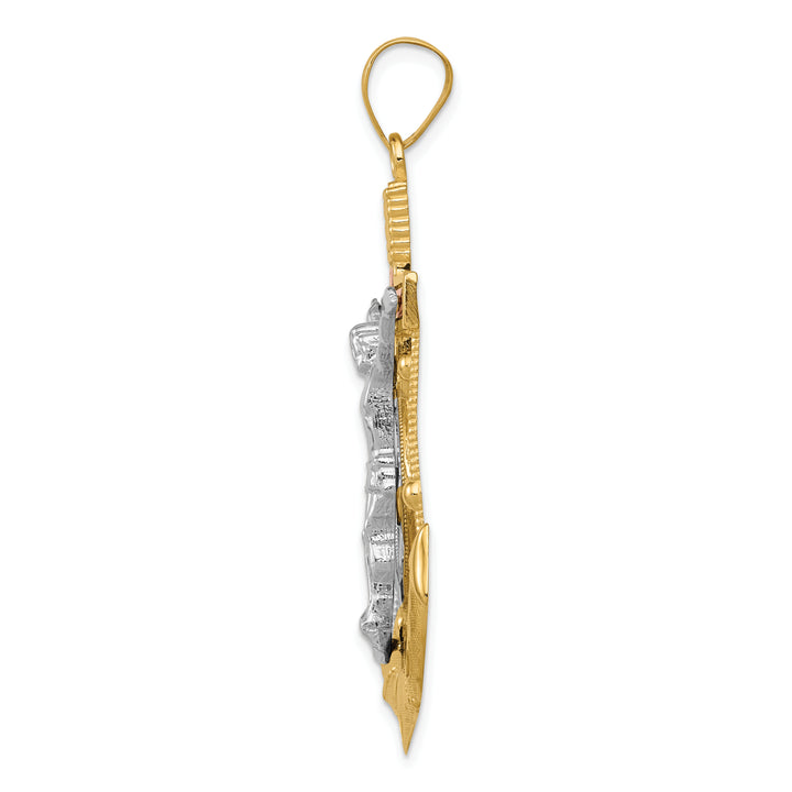 14k Tri-color Diamond-cut w/Textured Mariners Crucifix Pendant