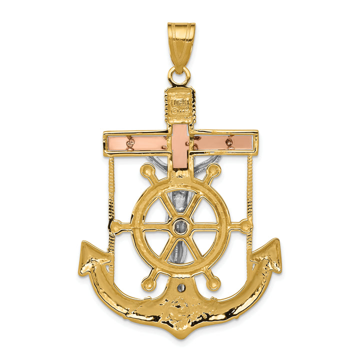 14k Tri-color Diamond-cut w/Textured Mariners Crucifix Pendant