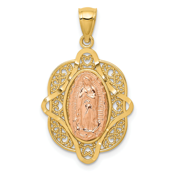 14k Two-tone Rose Virgin Mary Pendant