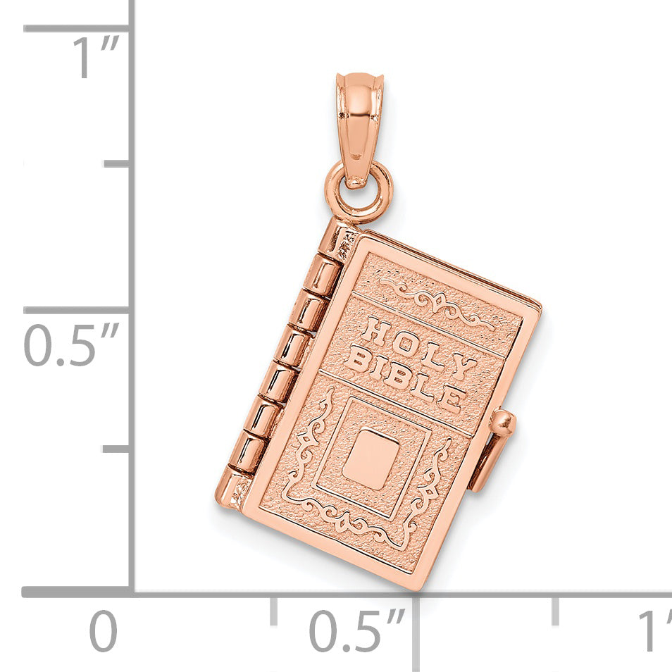 14k Rose Gold 3-D Holy Bible w/ Lords Prayer Moveable Charm