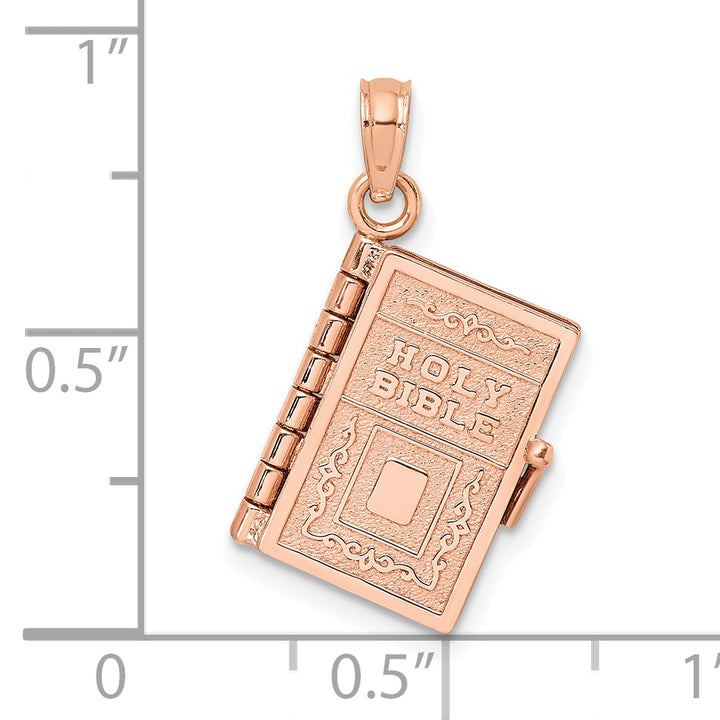 14k Rose Gold 3-D Holy Bible w/ Lords Prayer Moveable Charm
