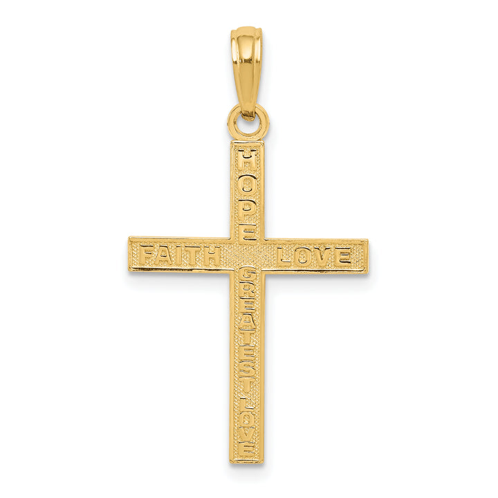 14K Reversible FAITH HOPE LOVE Cross Pendant