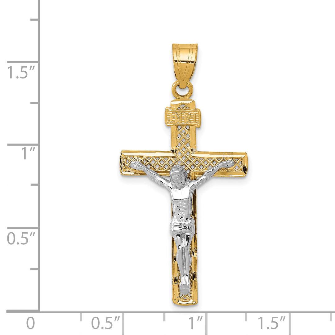 14K Two-tone Diamond-cut Lattice Cross w/Crucifix Pendant