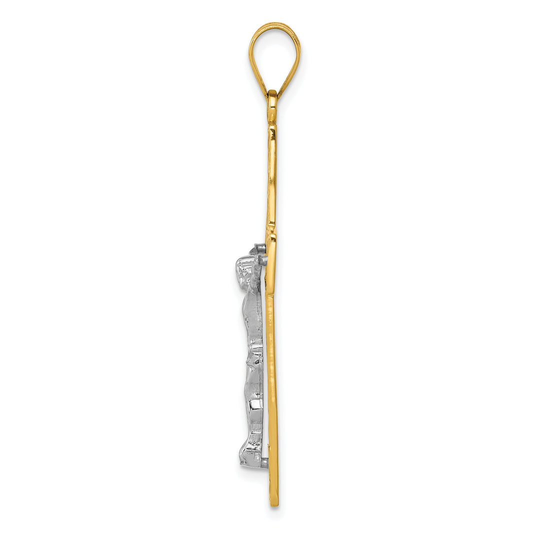 14K Two-Tone D/C Large Block Filigree Crucifix Pendant