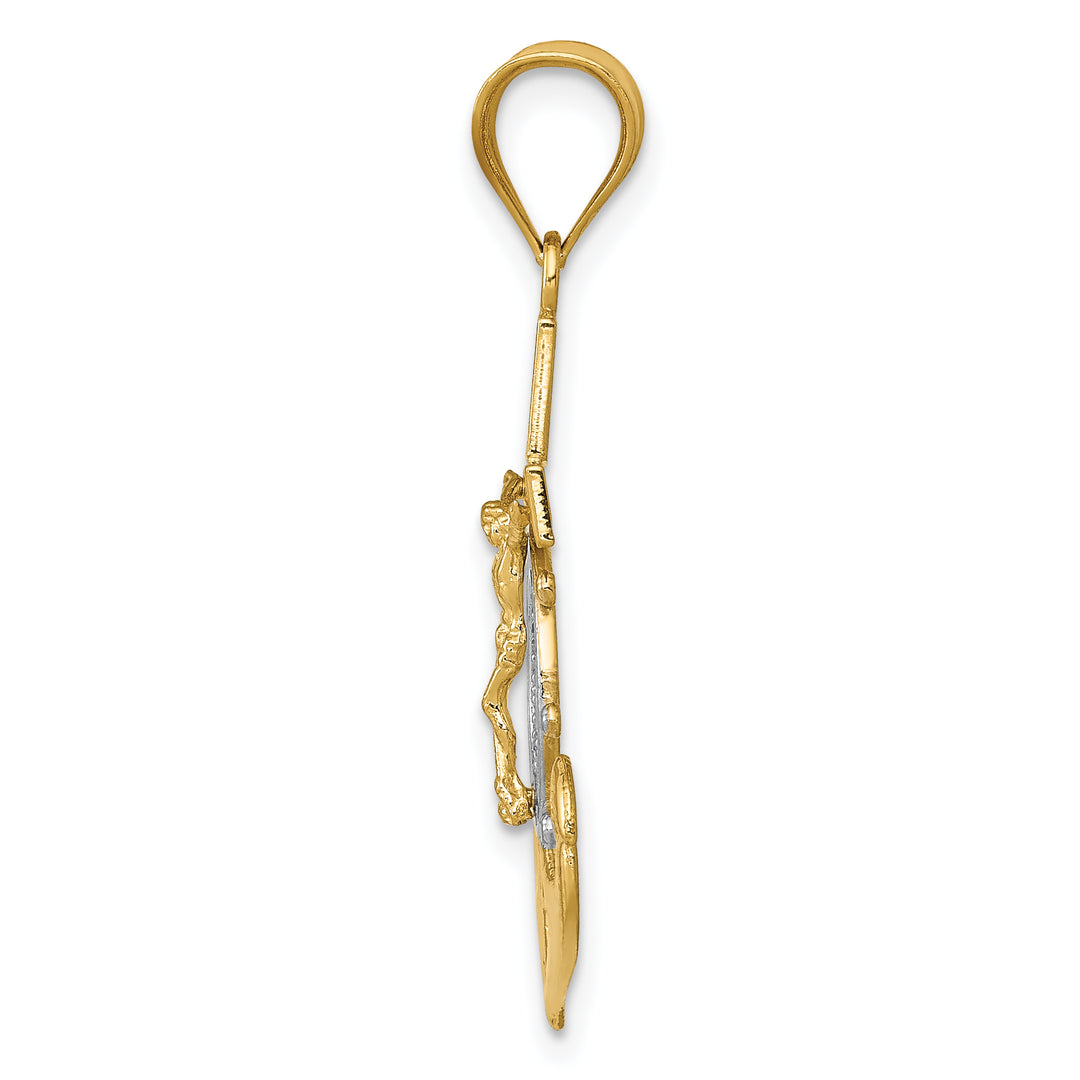 14k w/Rhodium Diamond-cut Mariners Crucifix Pendant
