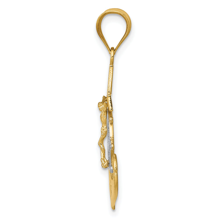 14k w/Rhodium Diamond-cut Mariners Crucifix Pendant