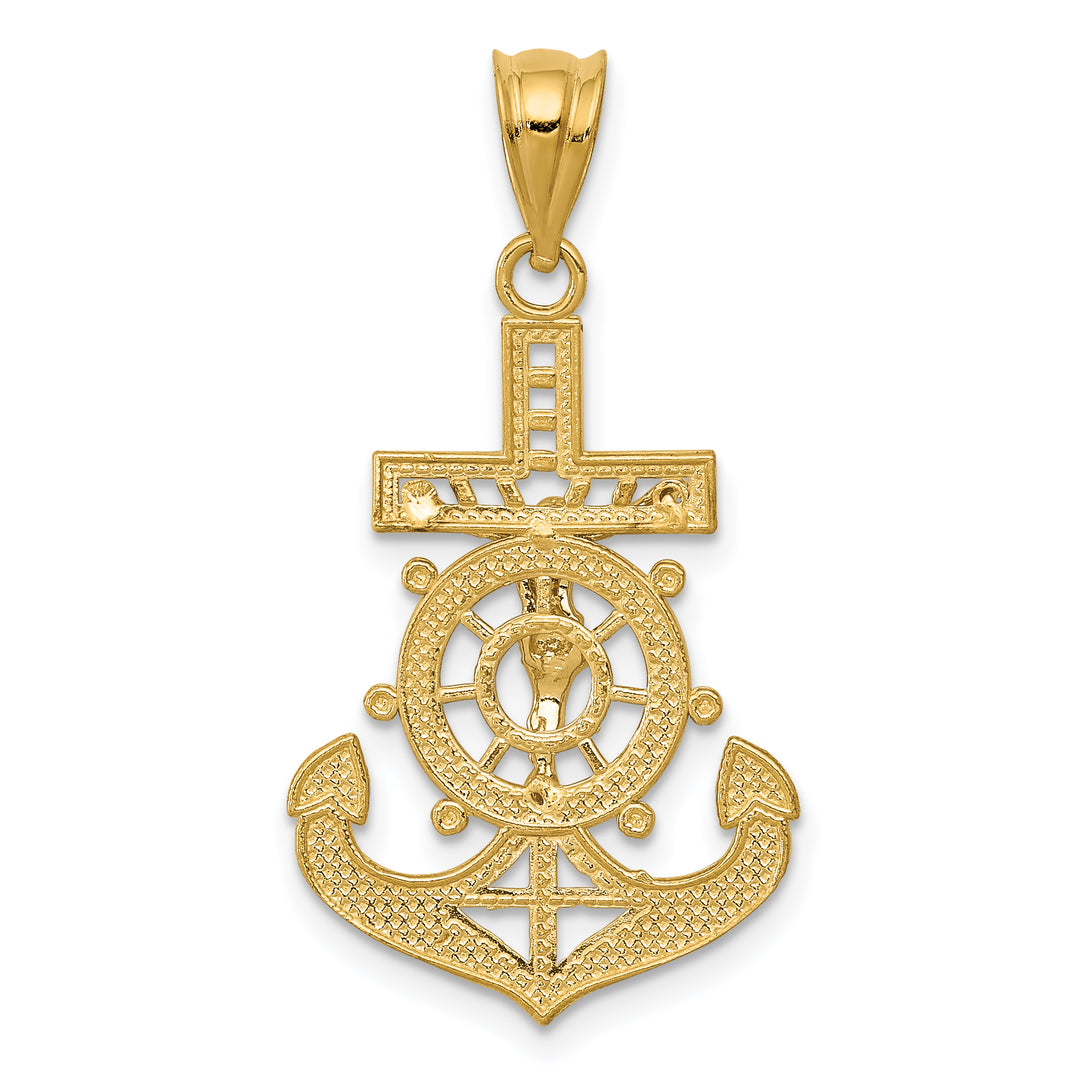 14k w/Rhodium Diamond-cut Mariners Crucifix Pendant