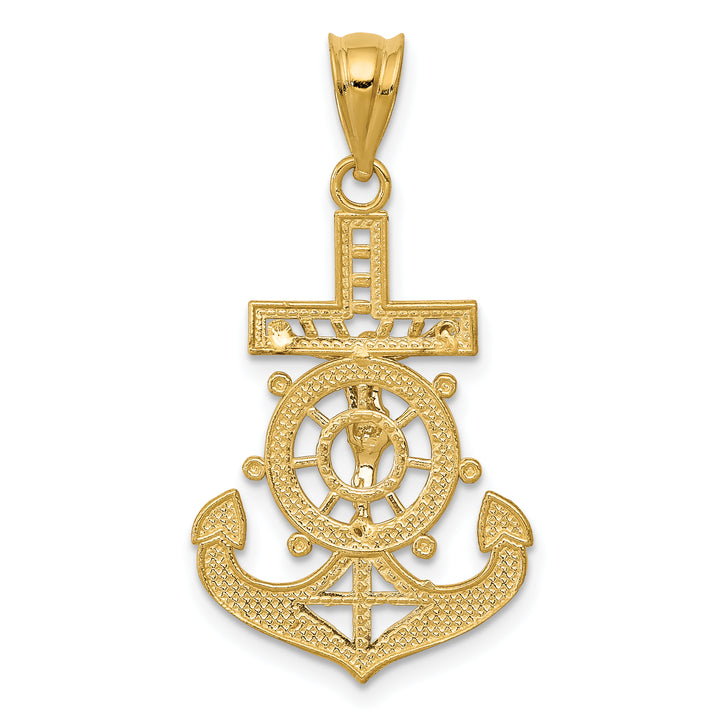 14k w/Rhodium Diamond-cut Mariners Crucifix Pendant
