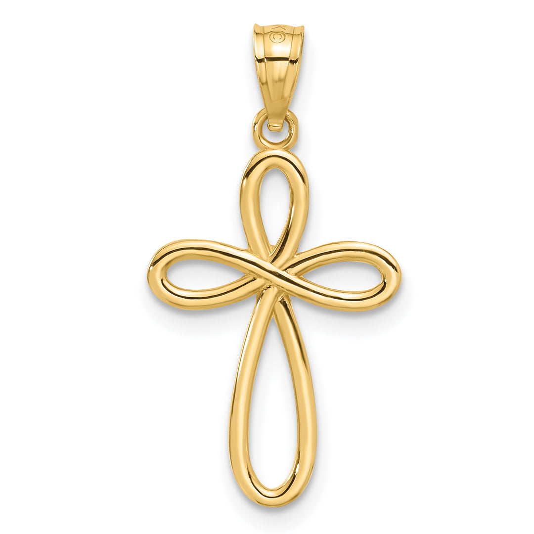 14k Yellow Gold Ribbon Cross Pendant