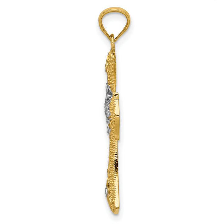 14K w/Rhodium Diamond-Cut Cross Pendant