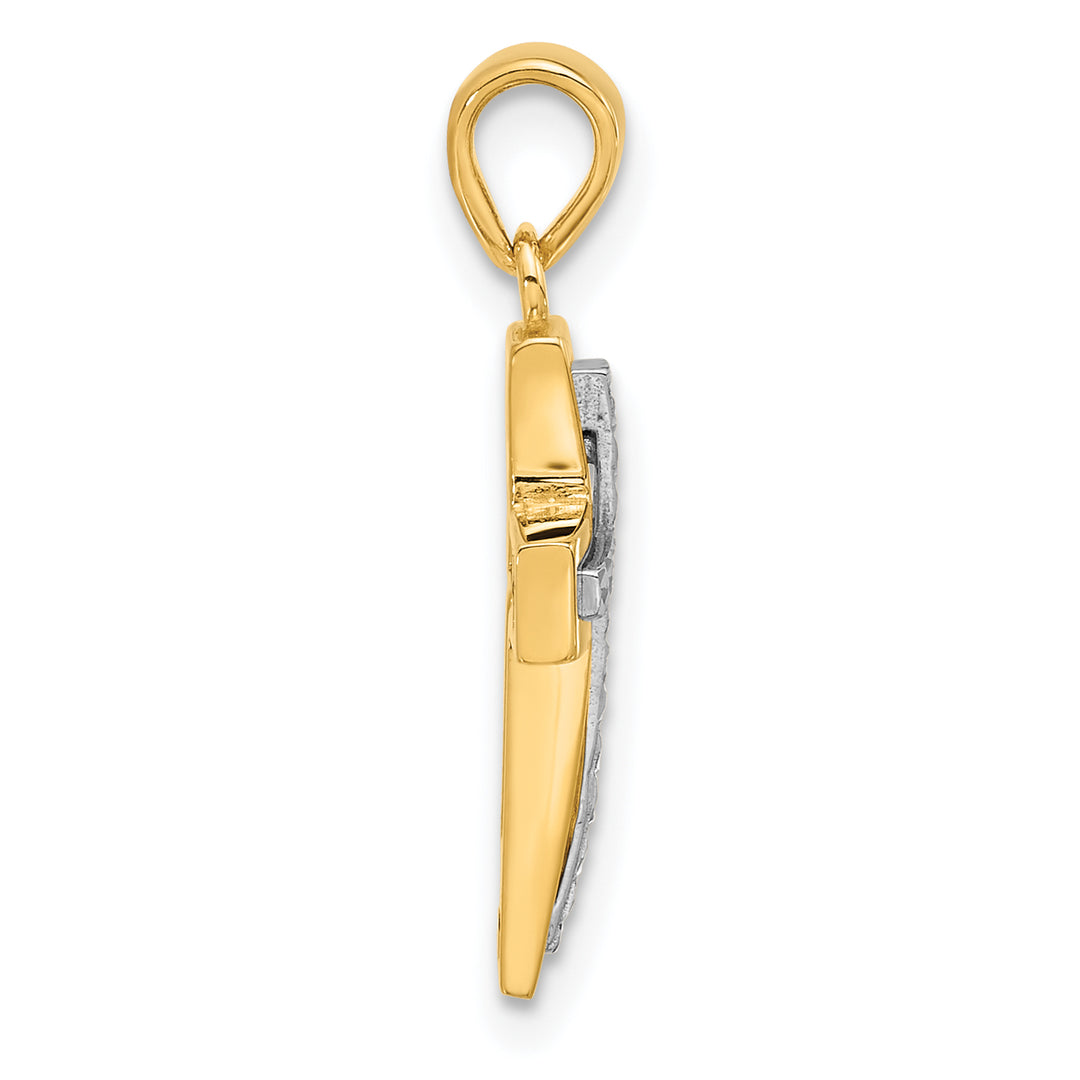 14K Two-tone Polished and Diamond-cut Cross Pendant