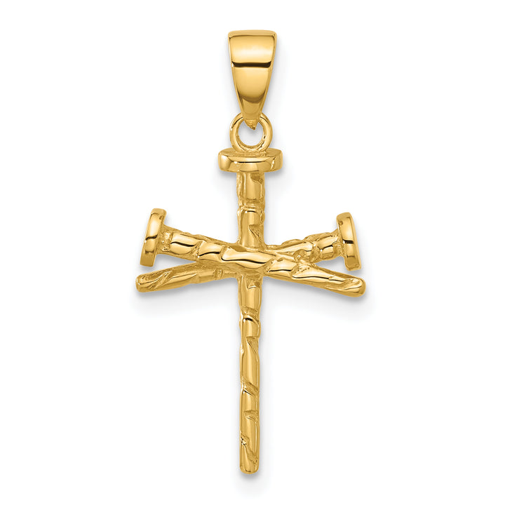 14K Polished and Textured Nails Cross Pendant