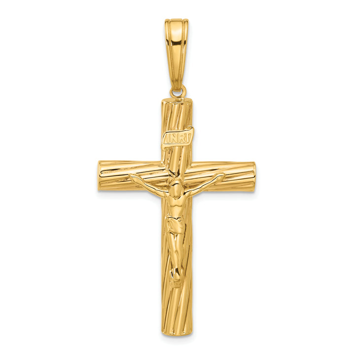 14K Polished and Textured Crucifix Pendant