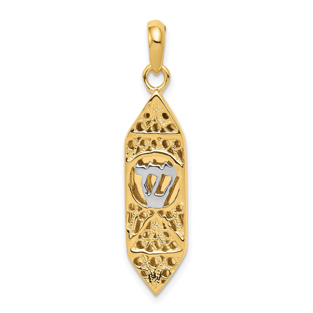 14K w/ White Rhodium Mezuzah W/Shin Charm