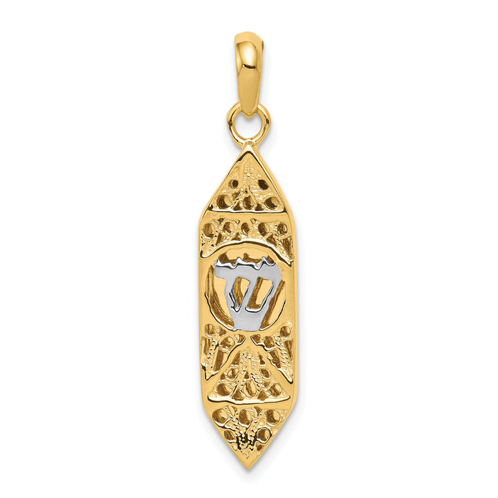 14K w/ White Rhodium Mezuzah W/Shin Charm