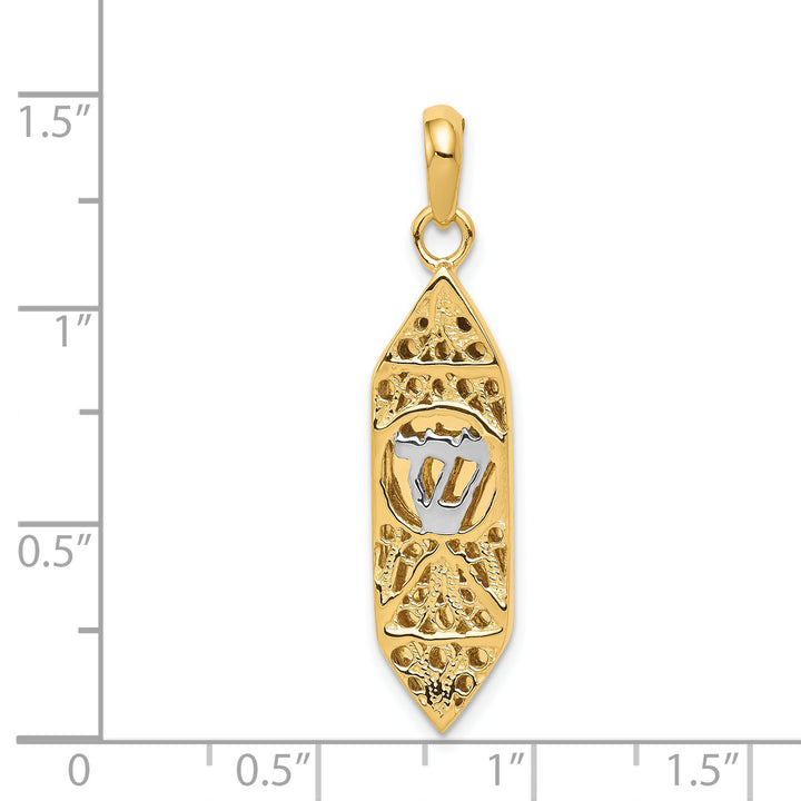 14K w/ White Rhodium Mezuzah W/Shin Charm