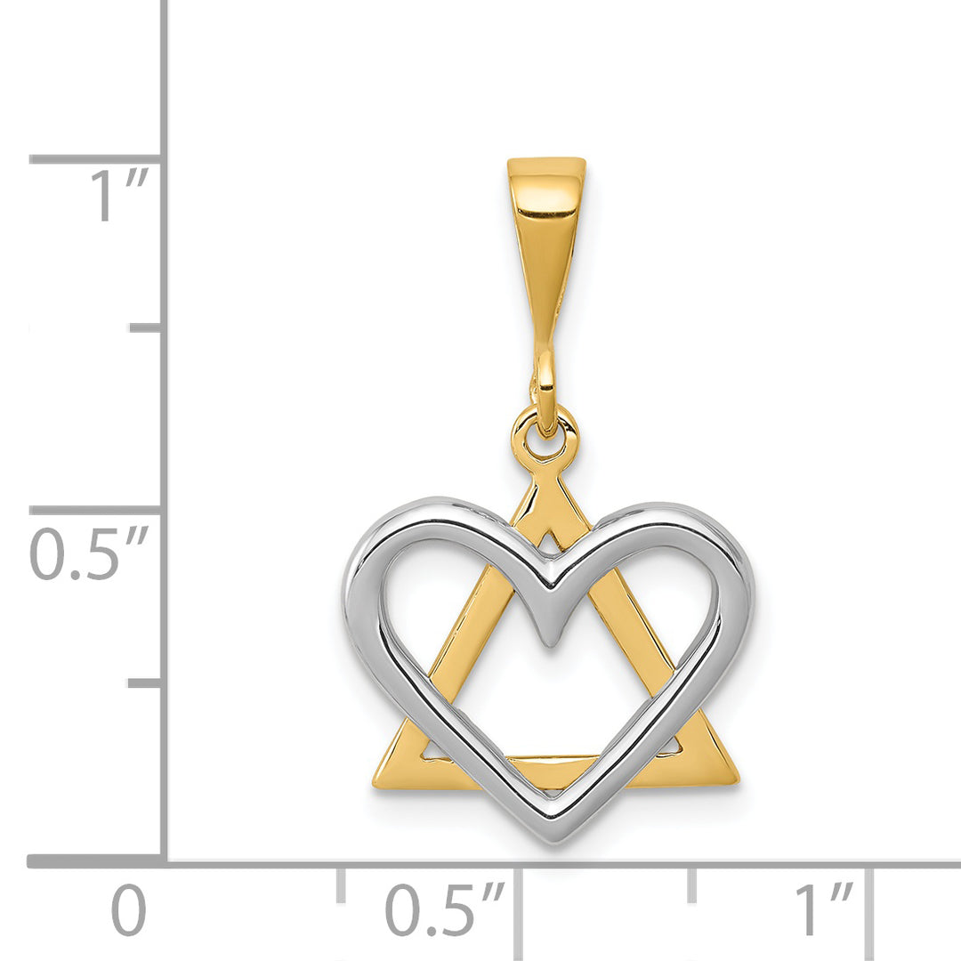 14K Two-Tone Star of David Heart Pendant