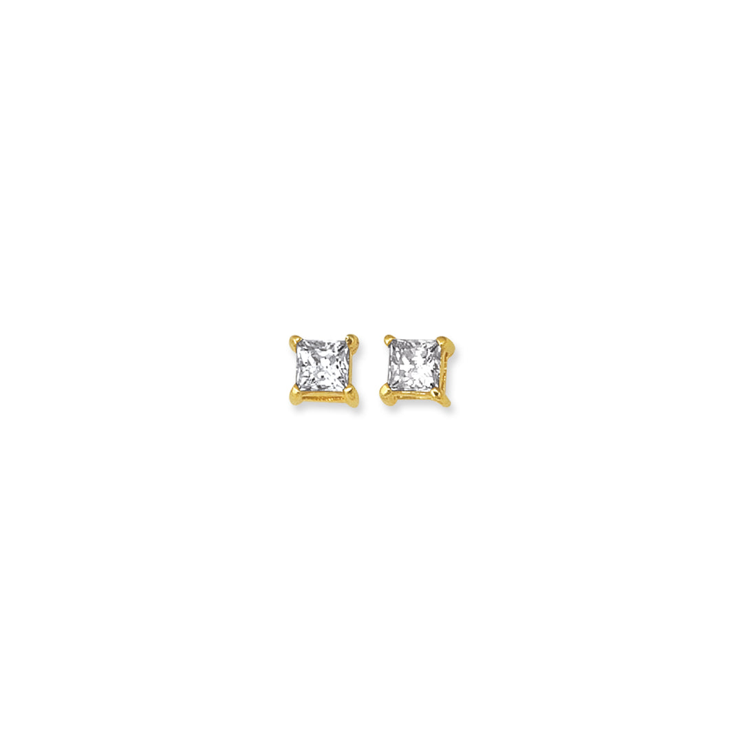 14K Gold 4mm Princess Cut CZ Stud Earring