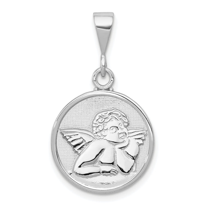 14K White Gold Polished and Satin Angel Pendant