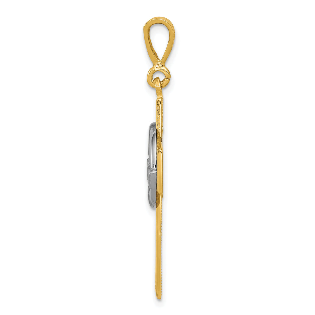 14k Two-tone Claddagh Cross Pendant