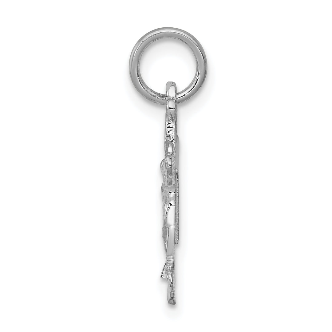 14k White Gold  Satin Diamond-cut Crucifix Charm
