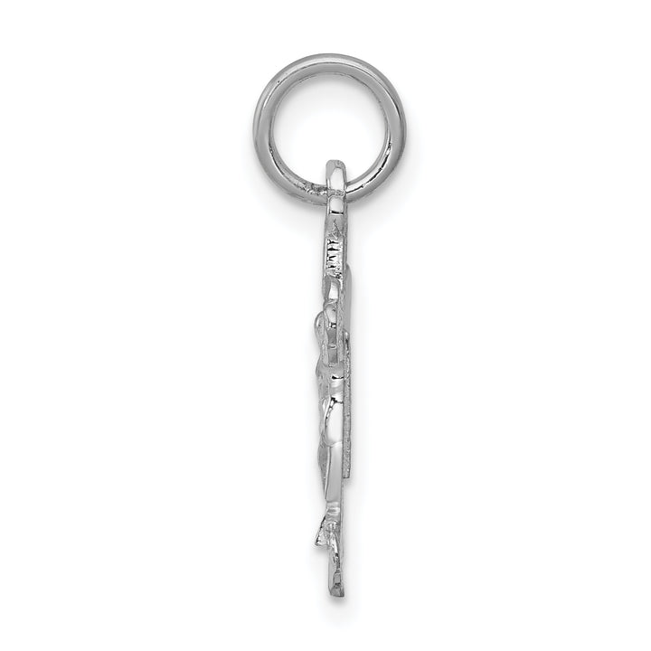 14k White Gold  Satin Diamond-cut Crucifix Charm