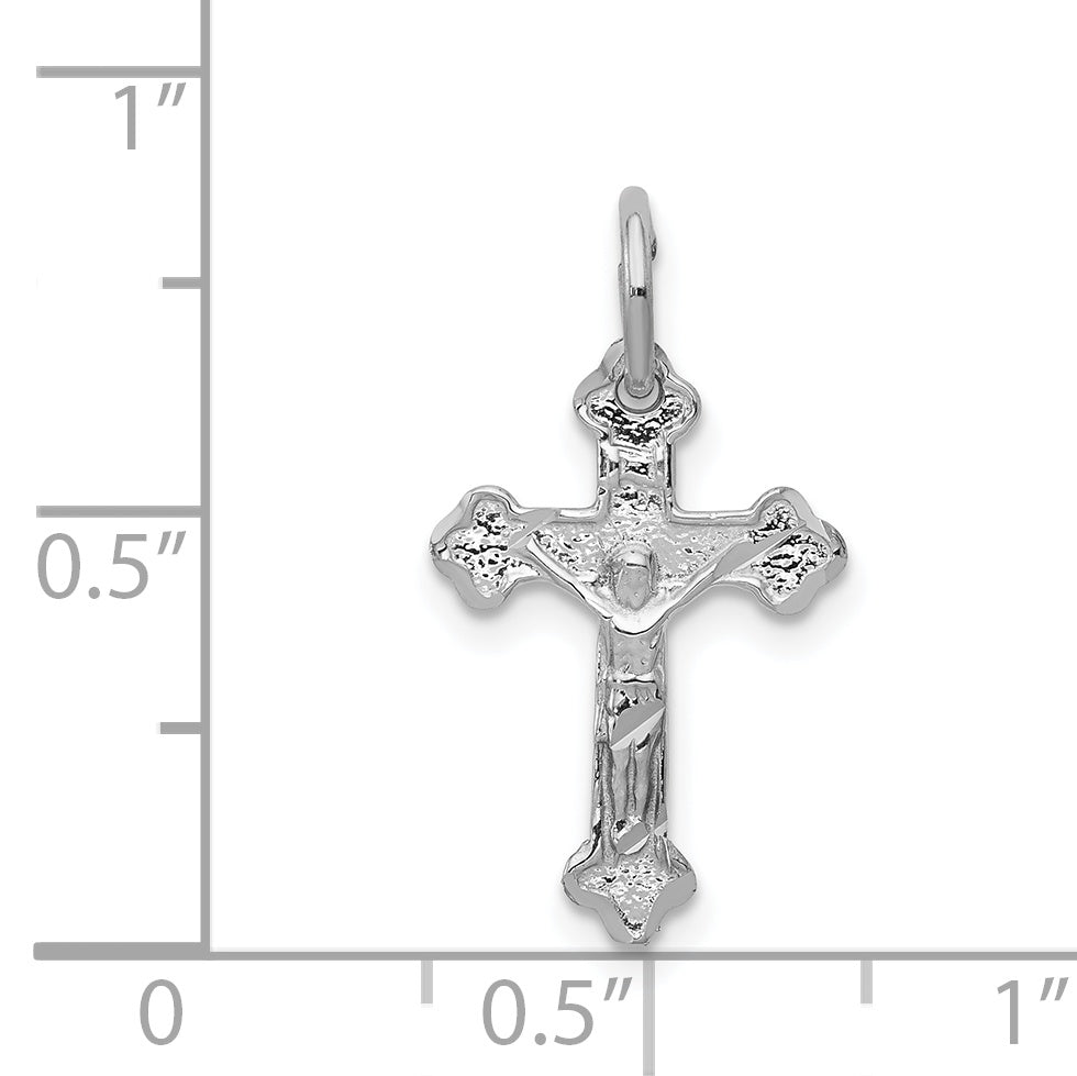 14k White Gold  Satin Diamond-cut Crucifix Charm