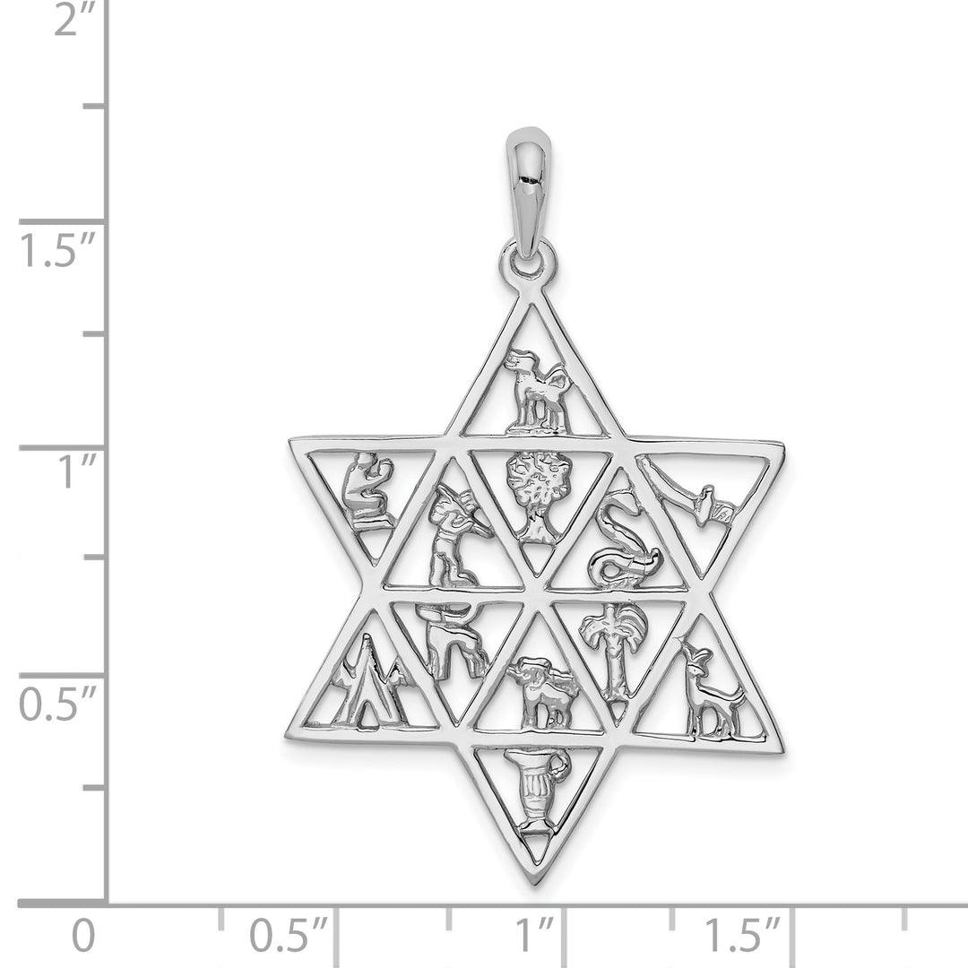 14k White Gold 12 Tribes Star of David Pendant