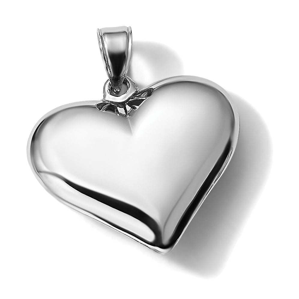 14k White Gold Polished 3D Puffed Heart Pendant