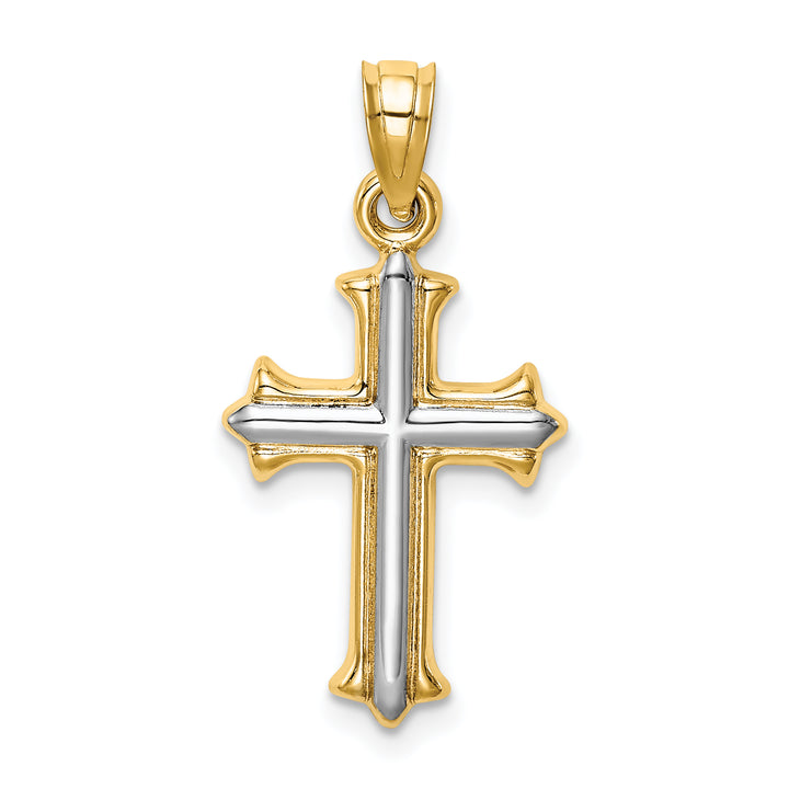 14k w/Rhodium Reversible Hollow Cross Pendant