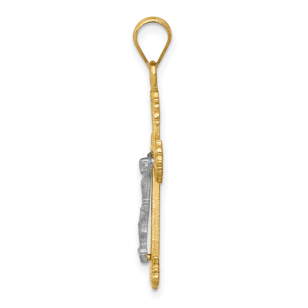 14K Two-tone Diamond-cut Crucifix Pendant