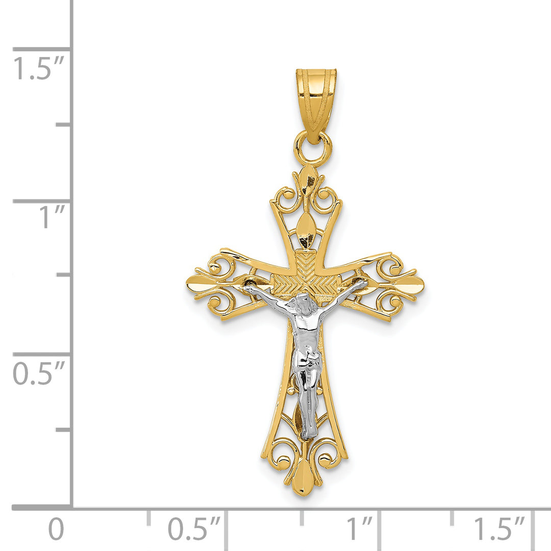 14K Two-tone Crucifix Pendant