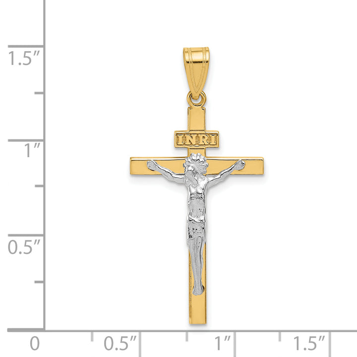 14K Two-tone INRI Crucifix Pendant