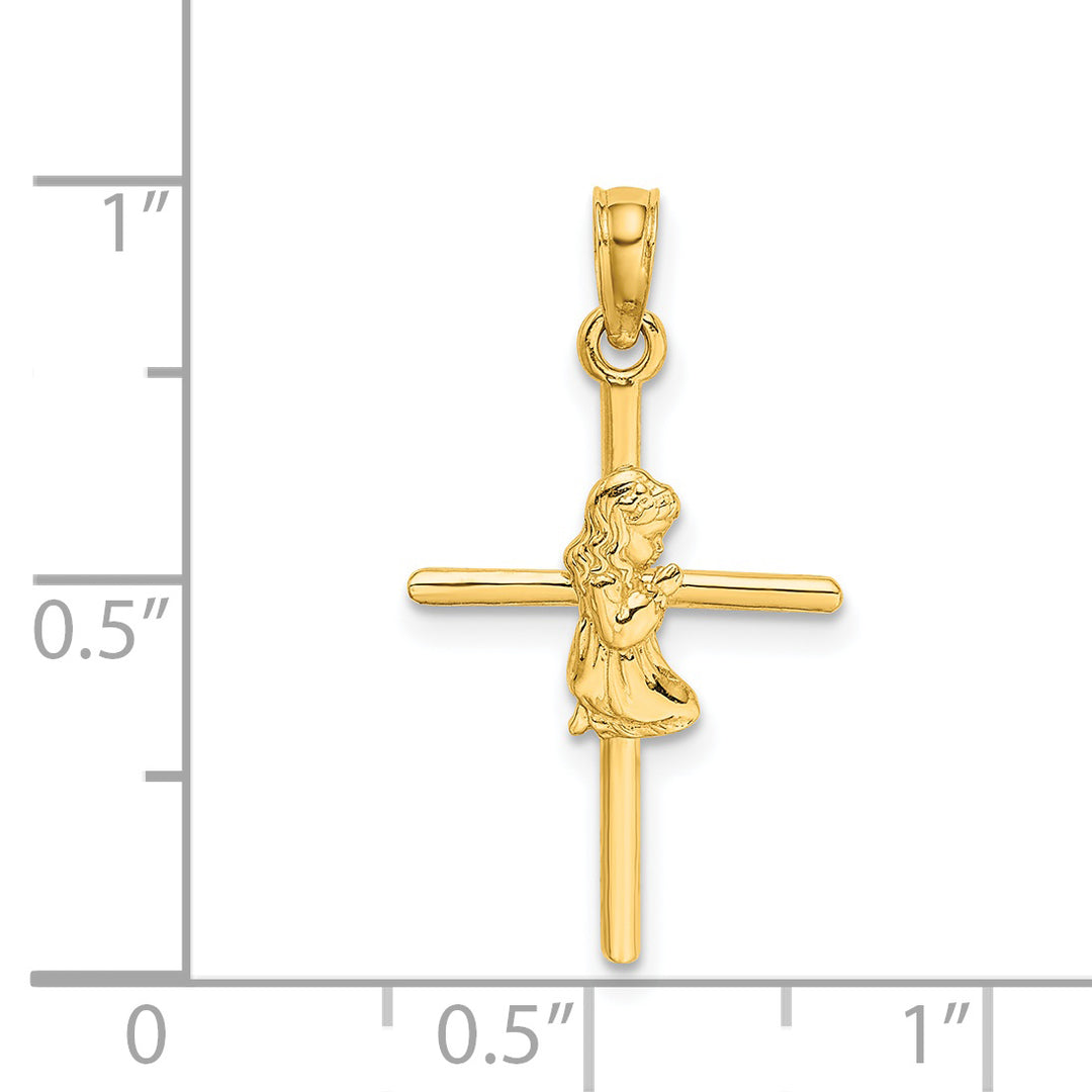 14k Praying Girl Cross Charm