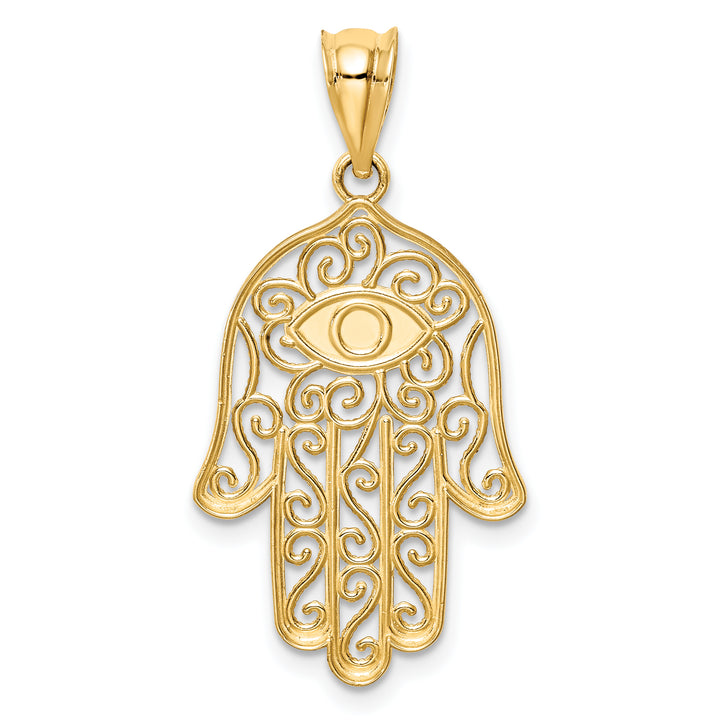 14K Polished and Enameled Hamsa Pendant