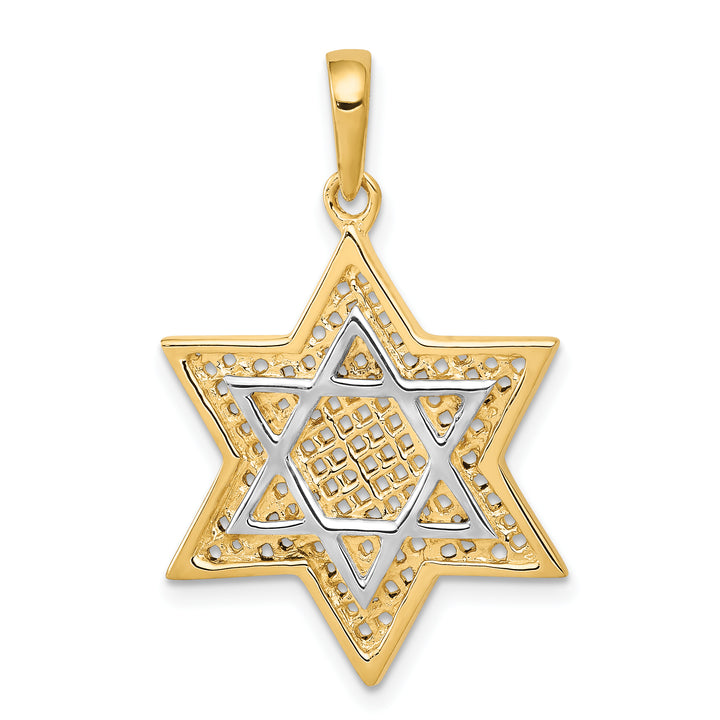 14K w/Rhodium Solid Mesh Star Of David Charm