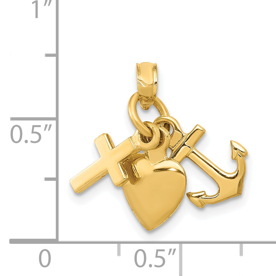 14K 3D Faith, Hope and Charity Charm