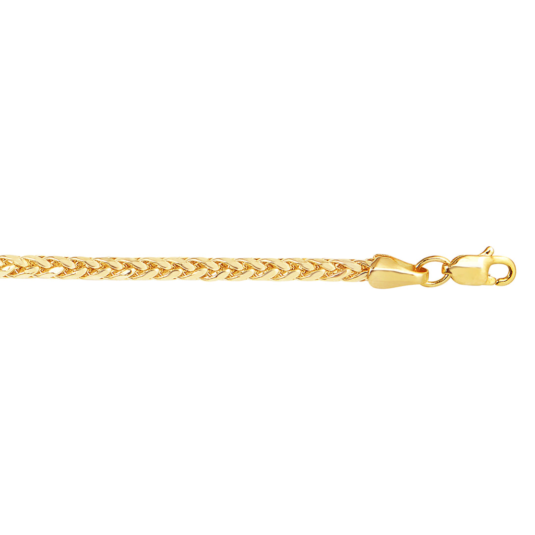 14K Gold 7.5"" 2.7mm Diamond Cut Lite Round Wheat Chain