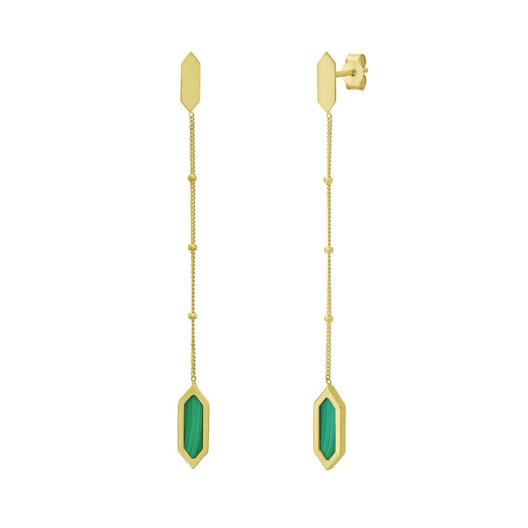 14K Hexagon Malachite Drop Earrings