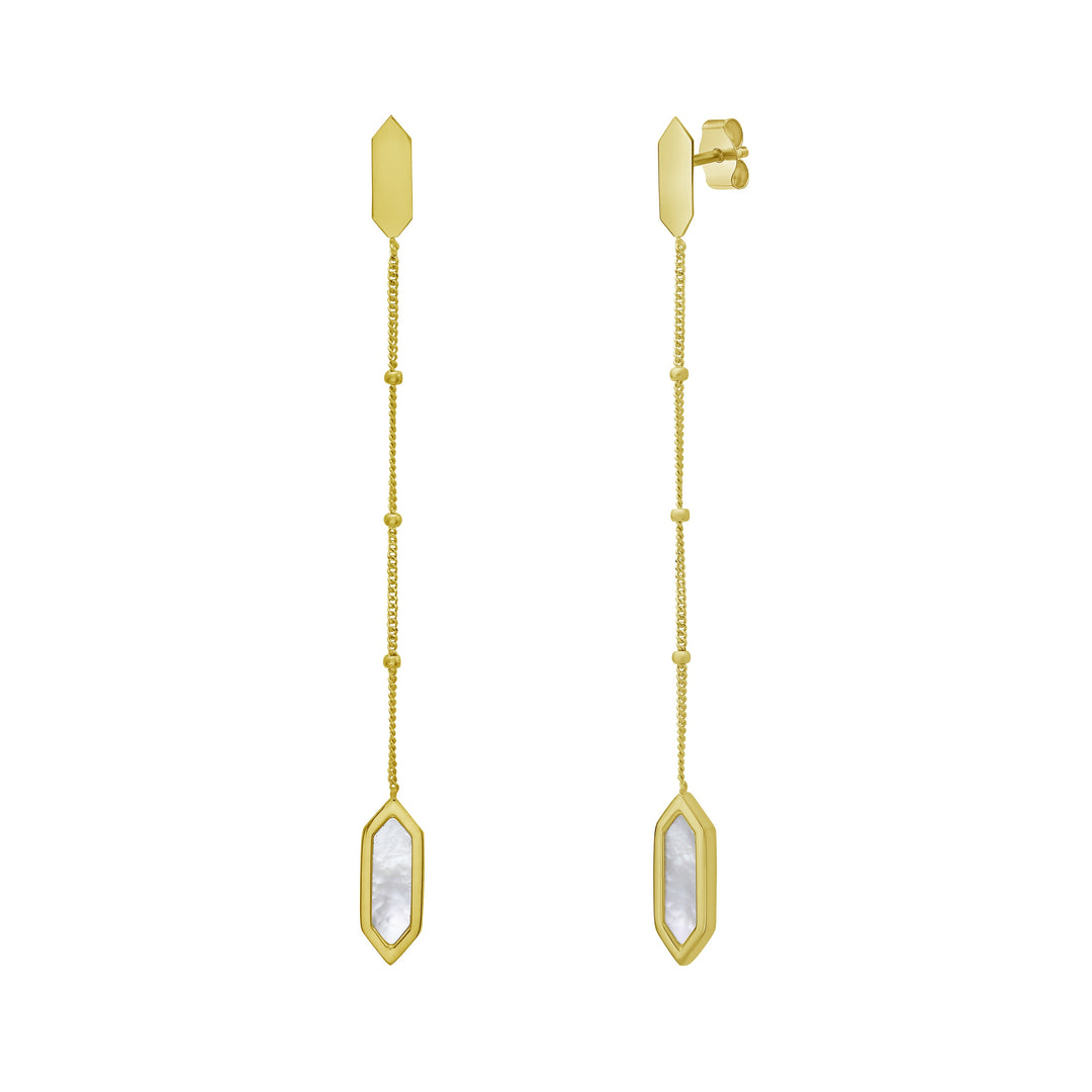 14K Hexagon Mother of Pearl Drop Earrings