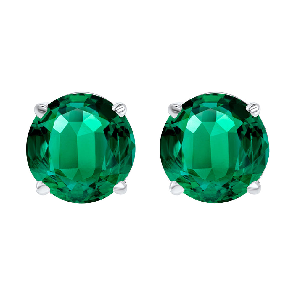 14Kt White Gold Created-Emerald 1/5Ctw Earring