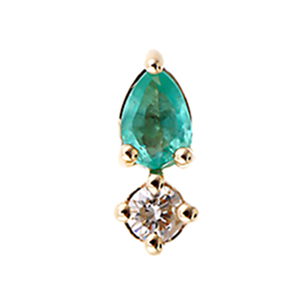 10Kt Yellow Gold Diamond 1/50Ctw & Emerald 1/20Ctw Earring