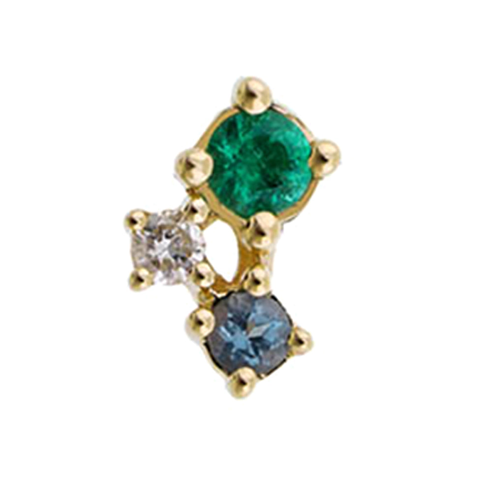 10Kt Yellow Gold Diamond 1/50Ctw & Emerald-Blue Topaz 1/20Ctw Earring