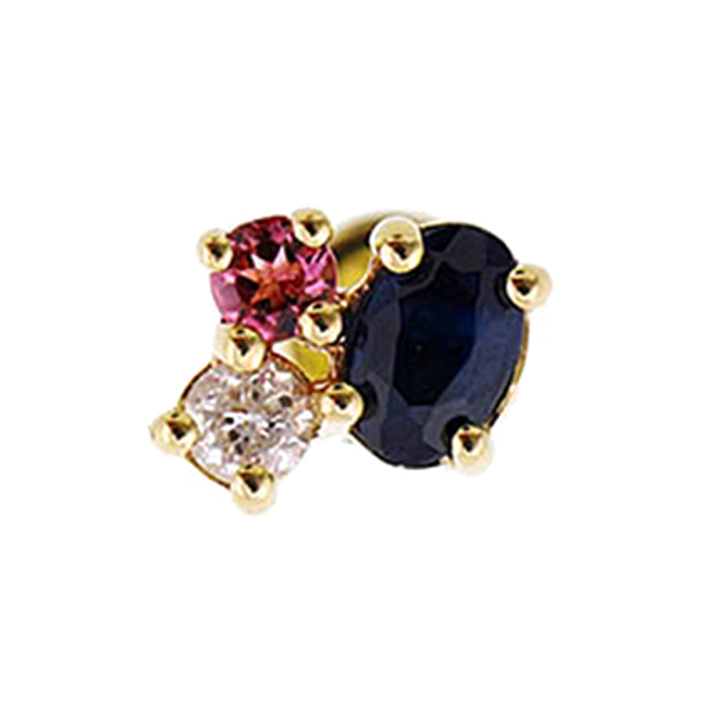 10Kt Yellow Gold Diamond 1/50Ctw & Sapphire-Pink Tourmaline 1/10Ctw Earring
