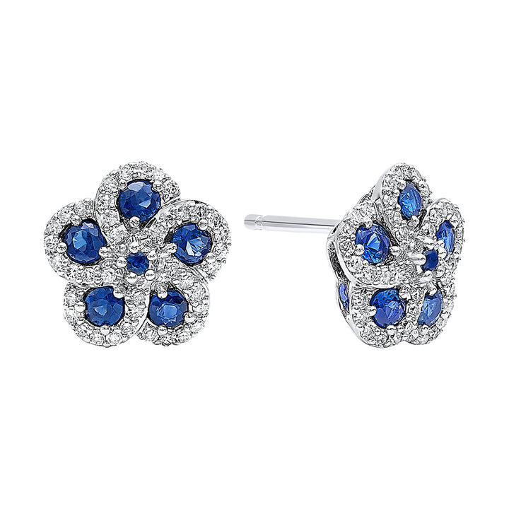 14Kt White Gold Diamond 1/3Ctw & Sapphire 3/4Ctw Earring